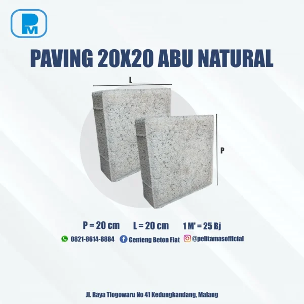 Paving Blok Ukuran 20x20 Varian Abu Natural