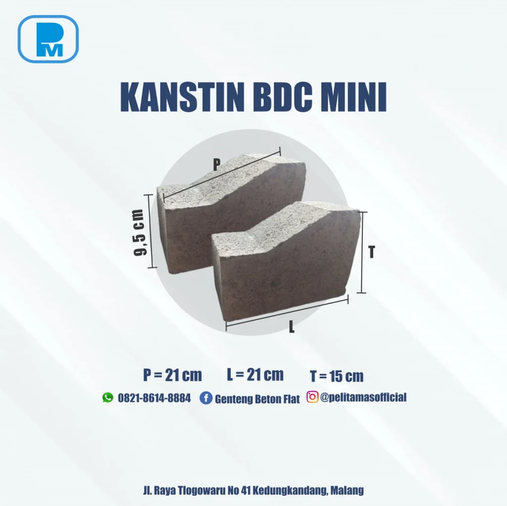 Kanstin beton BDC mini dengan takik dan sisi rendah 9,5 cm, dipakai saat ada beda ketinggian antara paving dan tanah taman.