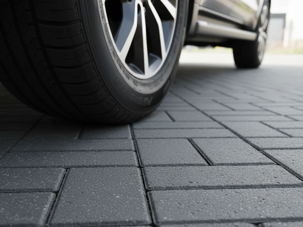 Paving block mutu K-300 premium yang terpasang rapi dan kuat menahan beban mobil di carport rumah modern.