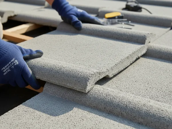 Proses pemasangan genteng beton di atap