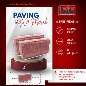 Paving block 10,5 x 21 cm warna merah seperti yang umum dipakai di carport perumahan