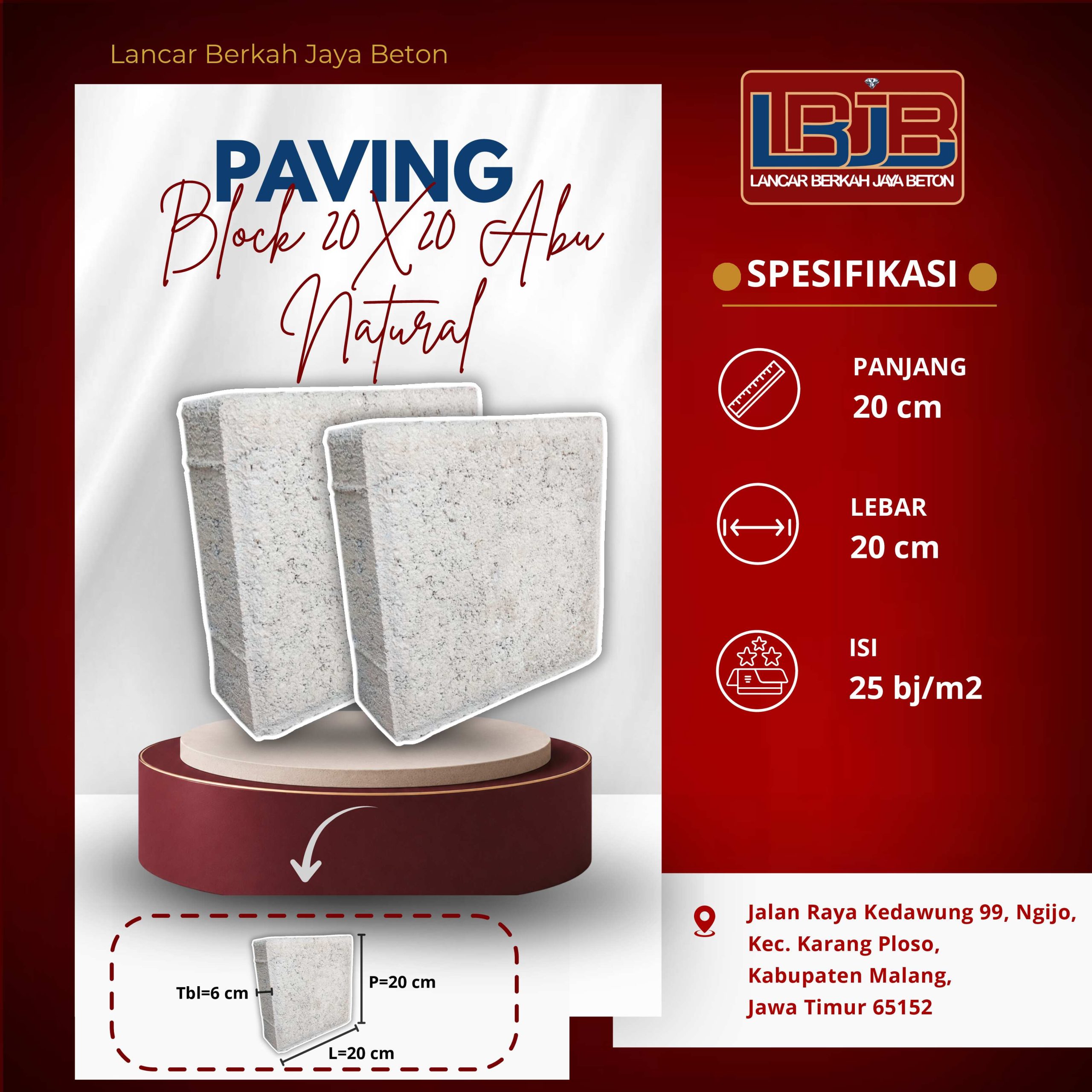 Paving block 20x20 abu natural yang dipakai untuk area halaman rumah