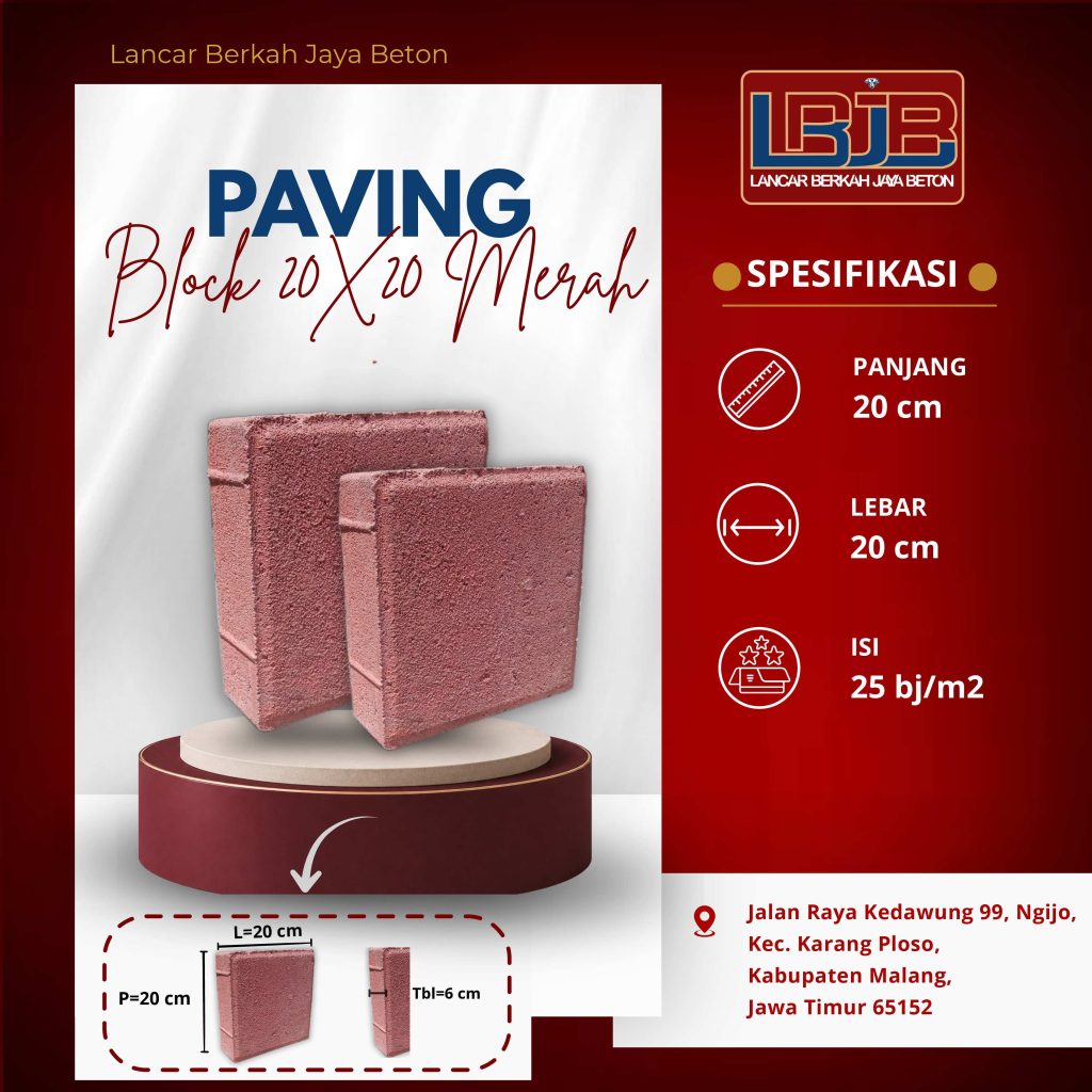 Paving block 20x20 merah yang lebih cocok sebagai aksen di area terkena matahari penuh pada halaman villa dataran tinggi