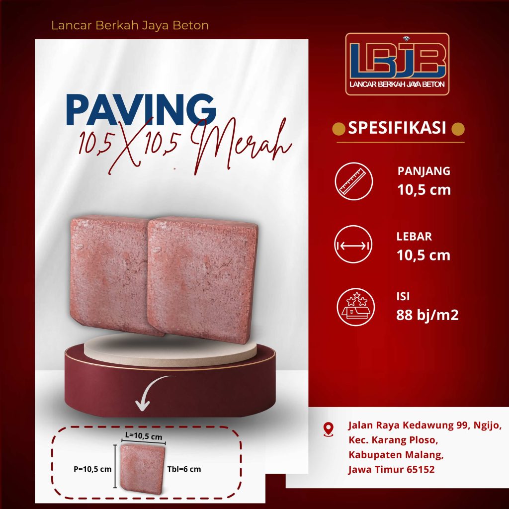 Paving block 10,5 x 10,5 cm merah untuk garis penanda jalur ambulans dan batas parkir motor di halaman puskesmas