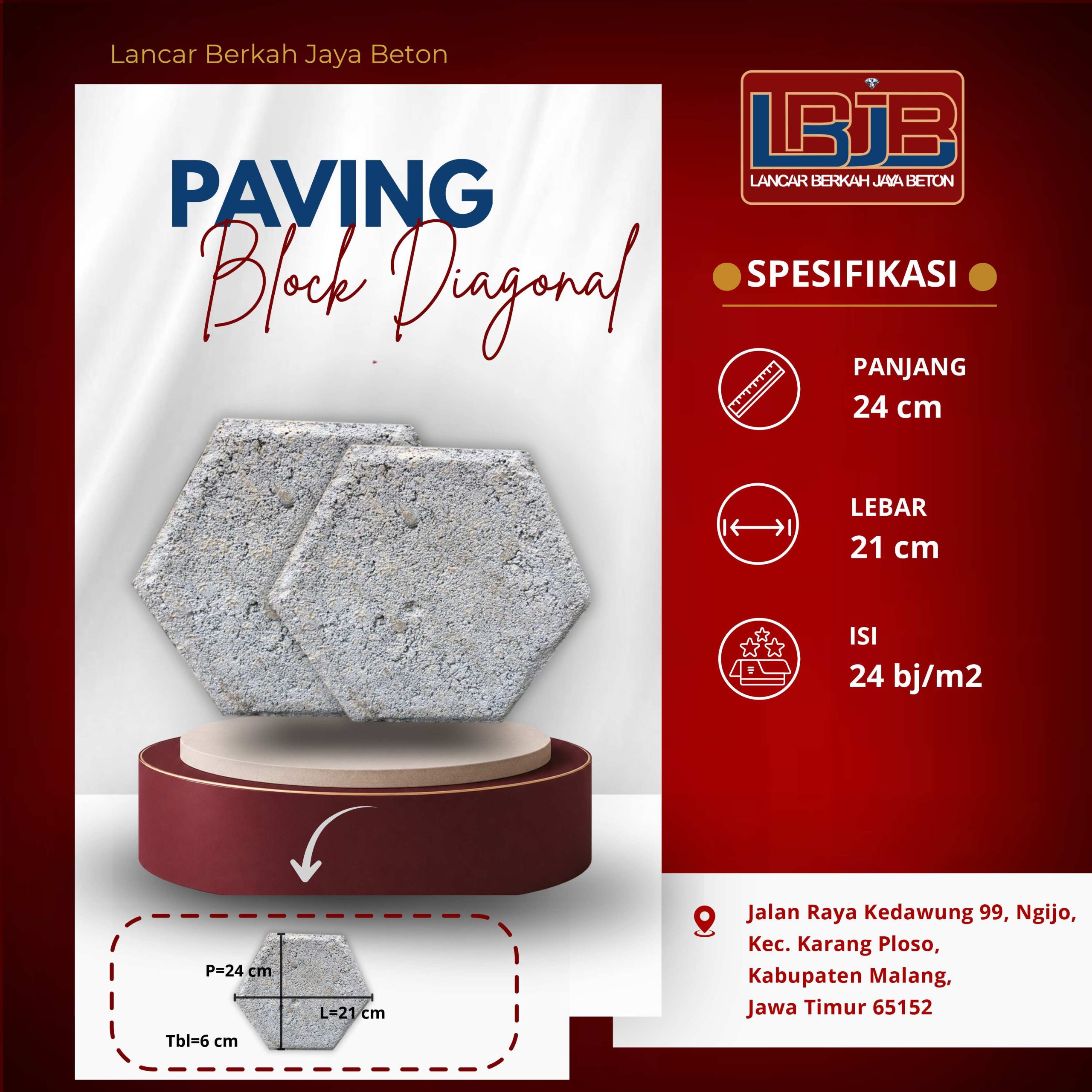 Paving block diagonal abu natural ditumpuk rapi berdiri agar tidak gompal