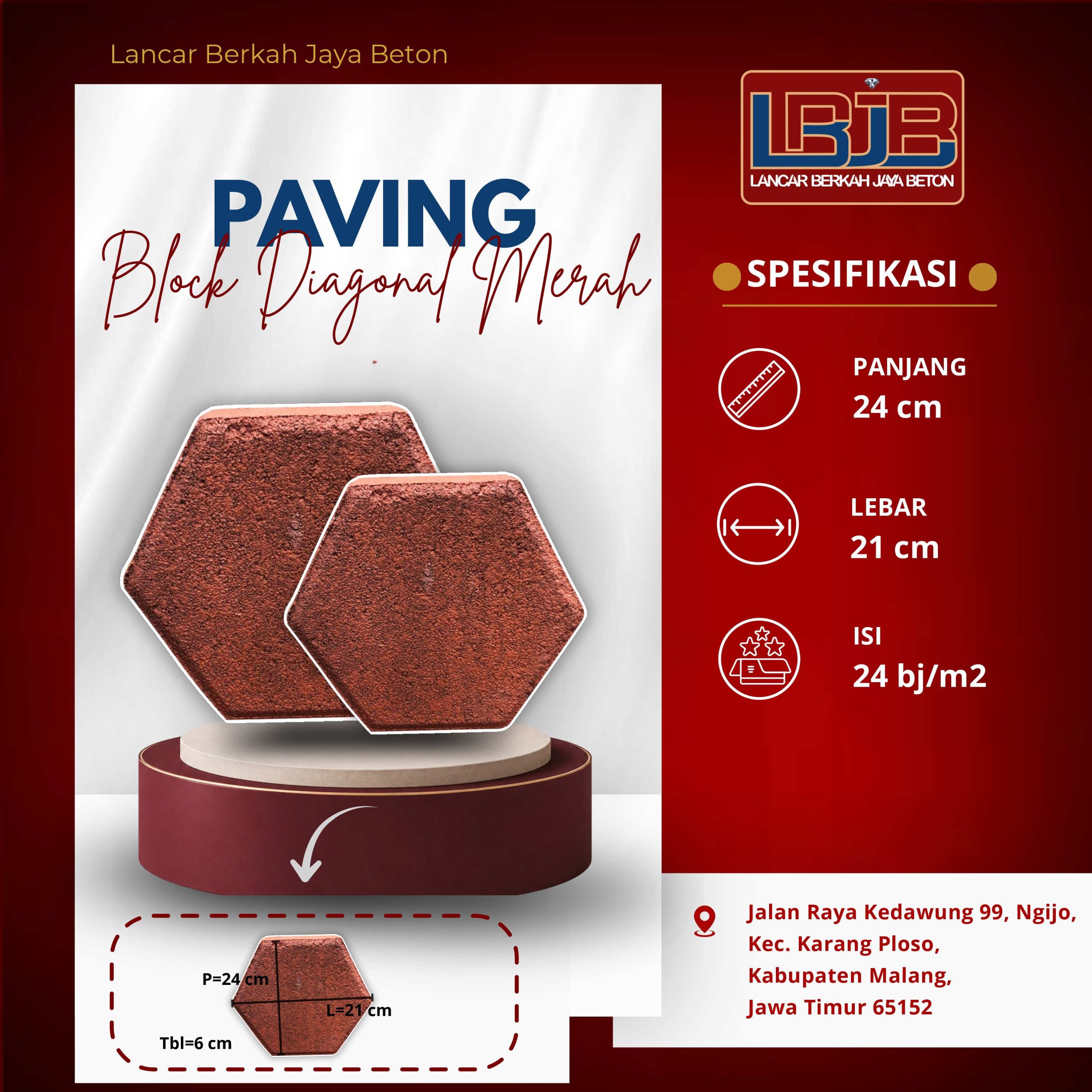 Paving Block Diagonal Merah Lancar Berkah Jaya Beton