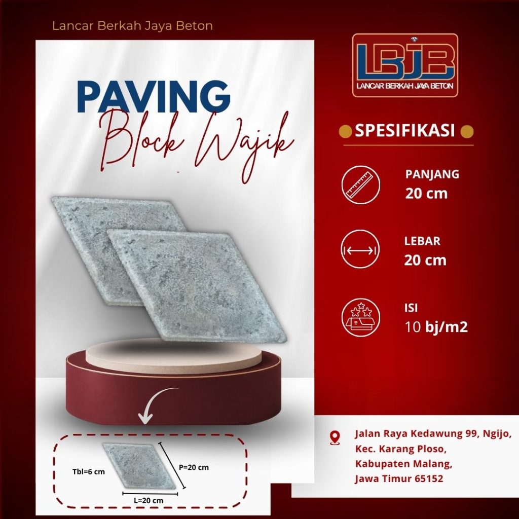 Paving block wajik abu natural, bentuk yang lebih mudah mengikuti garis lengkung karena sudutnya tidak siku dan garis natnya sudah miring