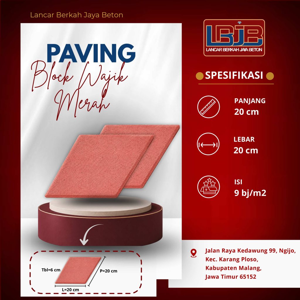 Paving block wajik merah 20x20 yang dapat dipadukan dengan warna lain untuk garis lapangan di halaman sekolah