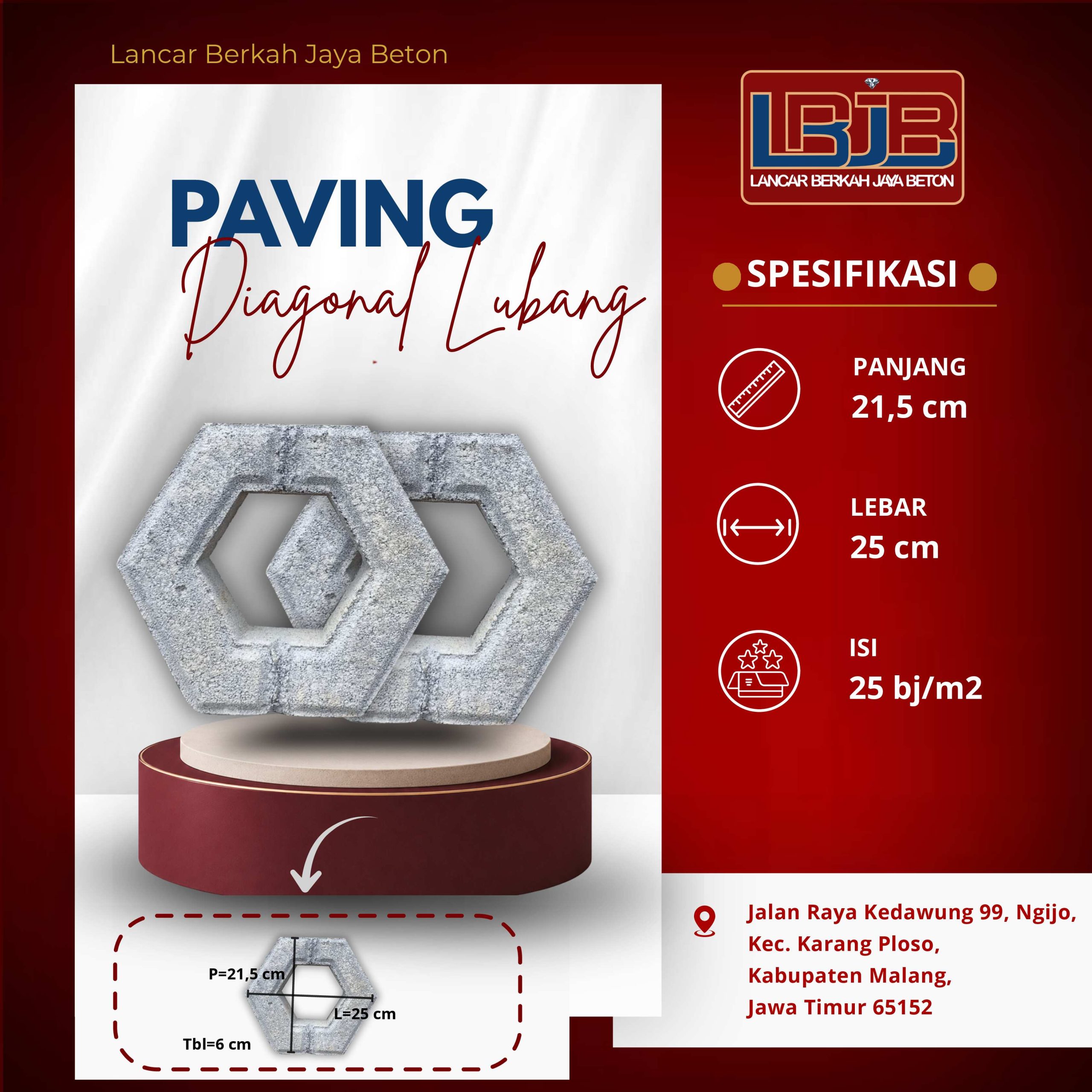 Paving diagonal berlubang atau grass block yang lubangnya diisi rumput di area halaman