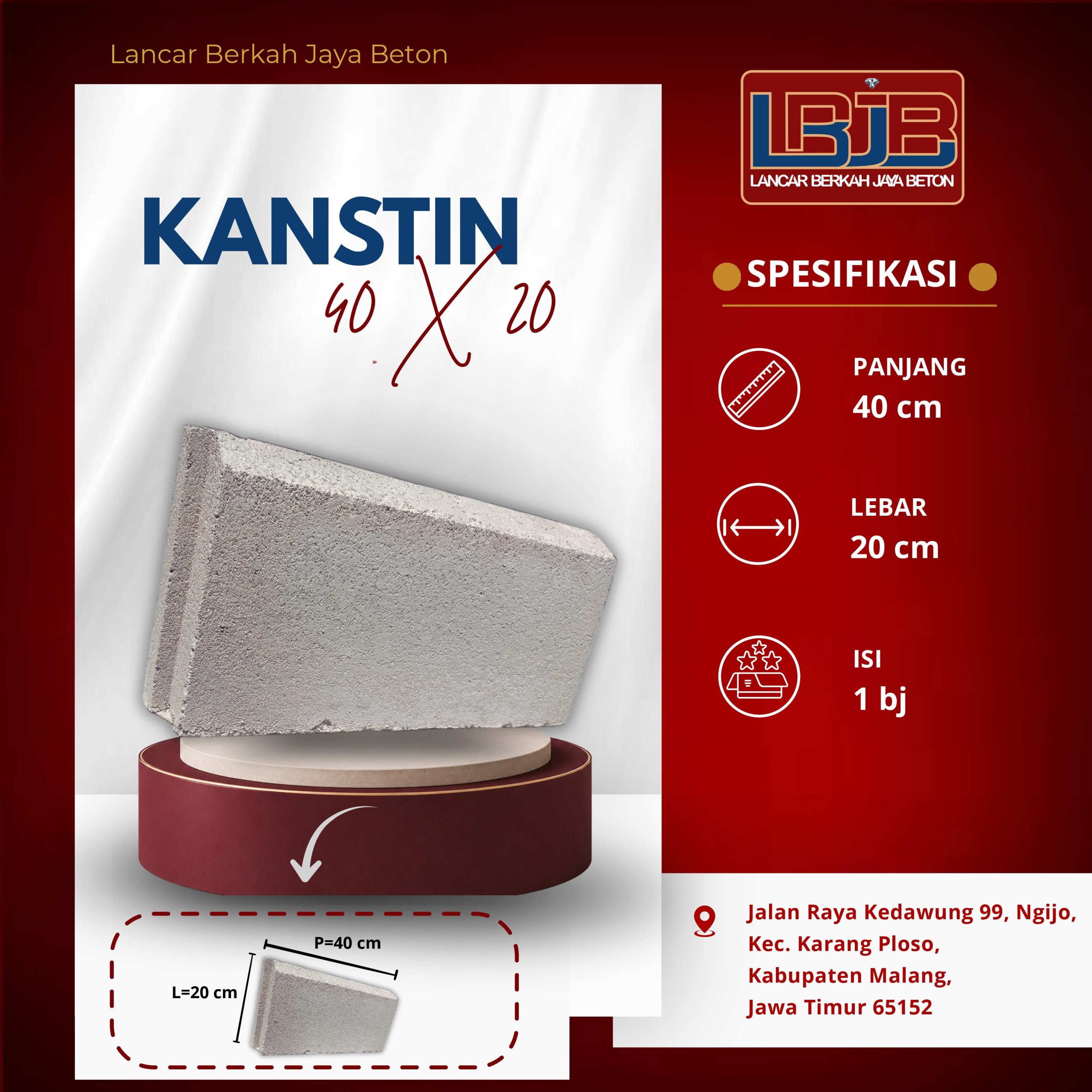 Kanstin beton 40x20 sebagai pengunci tepi hamparan paving block