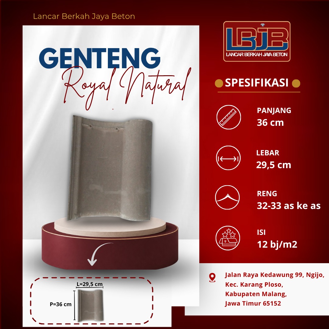 Genteng Beton Royal Natural Lancar Berkah Jaya Beton